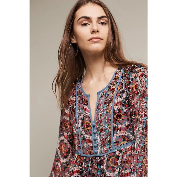 Anthropologie Abia Velvet Peasant Renaissance Festival Burnout Mini Dress - Picture 2 of 13